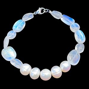 Genuine High Quality Rainbow Moonstone & Freshwater Pearl Bracelet!